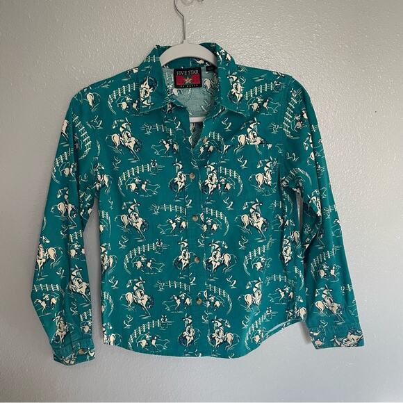 Vintage Five Star by Roper Cowboy Print Button Down Shirt XL (14) - Picture 2 of 5
